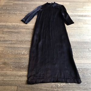 Asian style satin long black dress